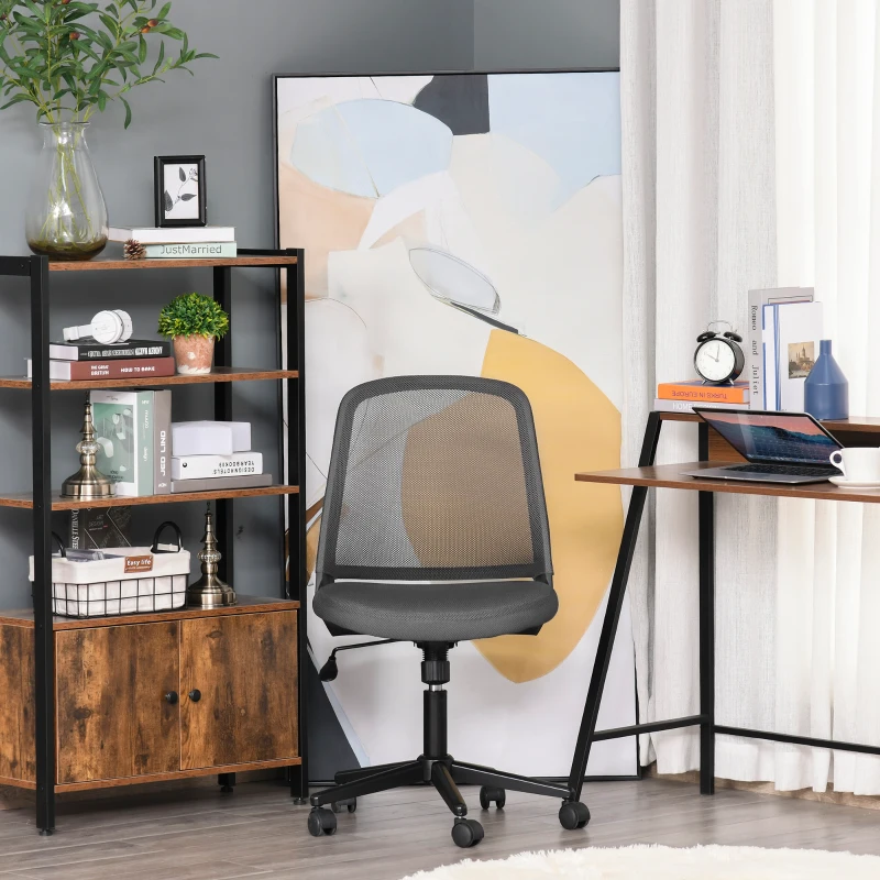 Vinsetto Swivel Mid Back Office Chair Mesh Fabric Computer Home Study Bedroom Conference Armless Leisure Chair with Wheels, Grey