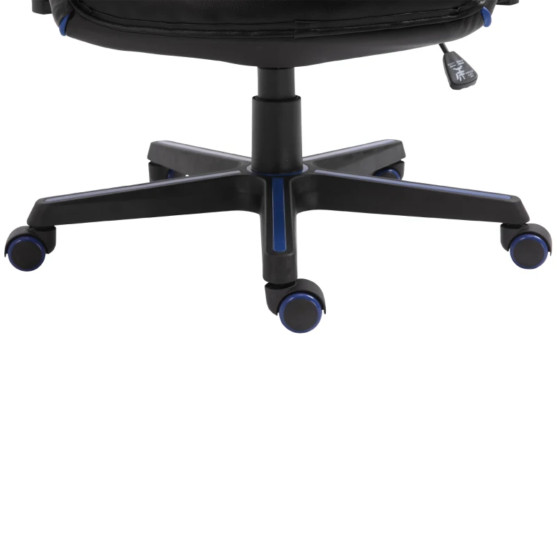 Vinsetto Ergonomic PU Leather Gaming Chair Stylish Blue Panel Swivel w/ 5 Wheels Adjustable Height Armrests Home Office Chair Comfortable Black&Blue