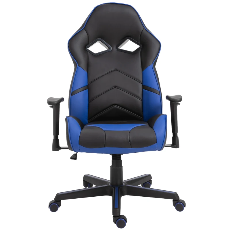 Vinsetto Ergonomic PU Leather Gaming Chair Stylish Blue Panel Swivel w/ 5 Wheels Adjustable Height Armrests Home Office Chair Comfortable Black&Blue