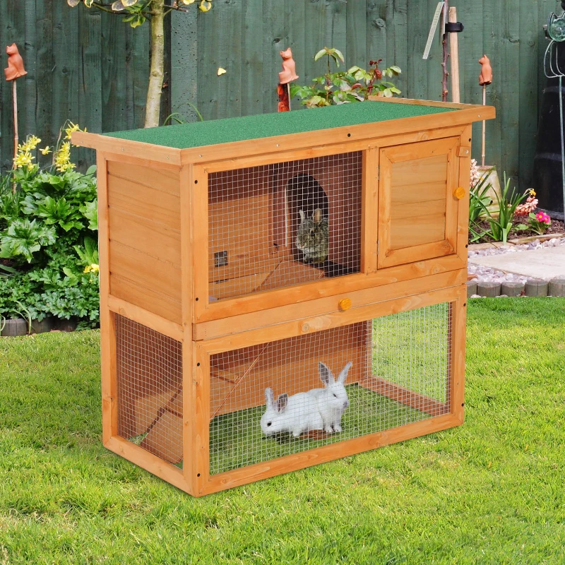 Pawhut Wooden 90cm 2 Tiers Guinea Pigs Hutches