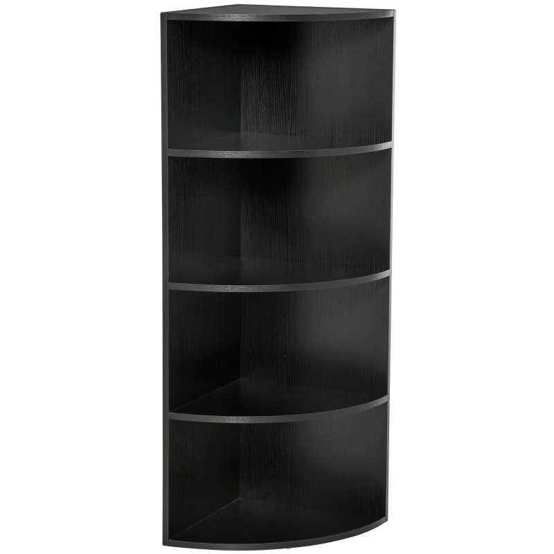 HOMCOM Four-Tier Corner Bookshelf - Black