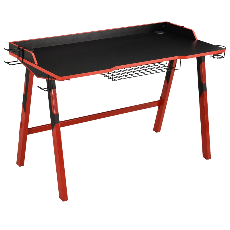 HOMCOM Gaming Desk Computer Table Stable Steel Frame w/ Cup Holder Headphone Hook
