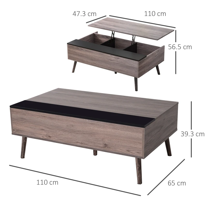 HOMCOM Lift-Top Coffee Table with storage, 100x 65 x 39cm Grey