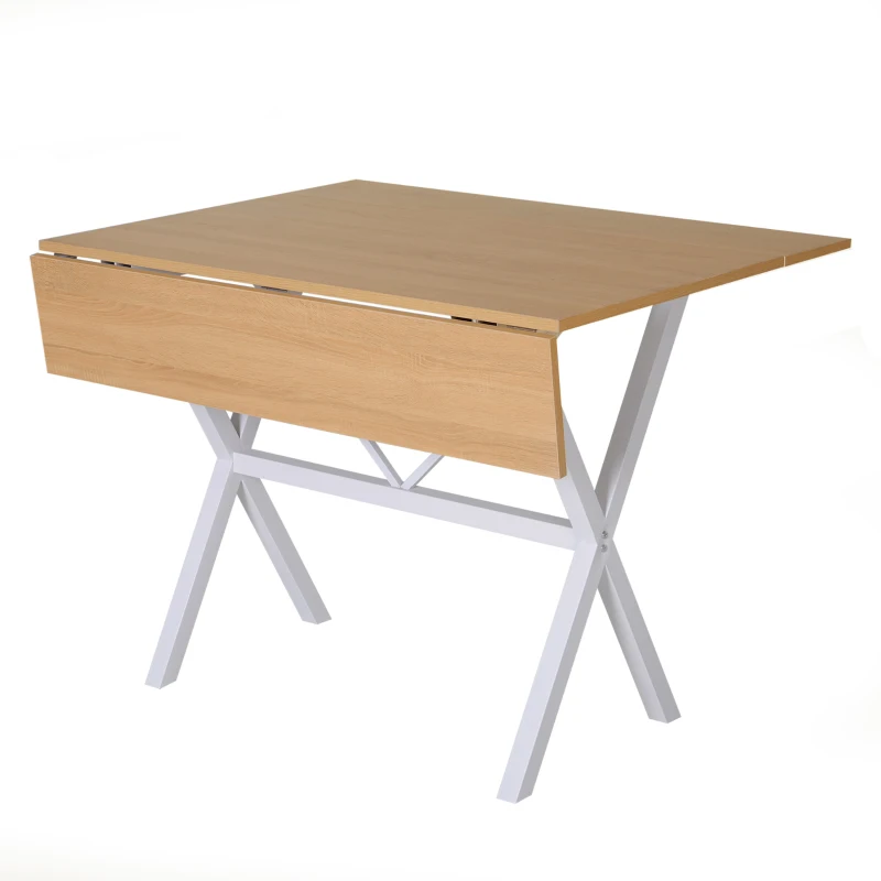 HOMCOM Dining Table Drop Leaf Metal Frame MDF Top Folding Expandable 6 Person Oak