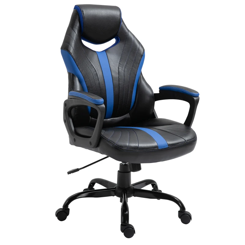 Vinsetto Computer Gaming Chair, Desk Chair with Breathable PU Leather Back and Seat, Soft Padded Armrests and Rolling Wheels for Adults and Gamers, Blue