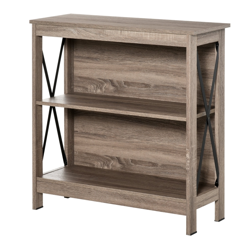 HOMCOM Industrial Look 2-Tier Bookcase with Open Shelving Steel X-Bar for Home Office