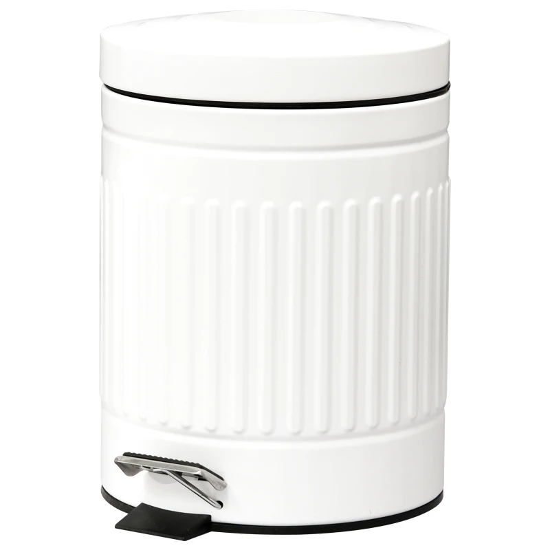 HOMCOM 5L Compact Bin Steel Body Removable Bucket Quiet-Close Lid w/ Pedal Handle Lid Rubbish Trash Can Home Office Bedroom Bathroom Living Room Garbage Tidy Clean White