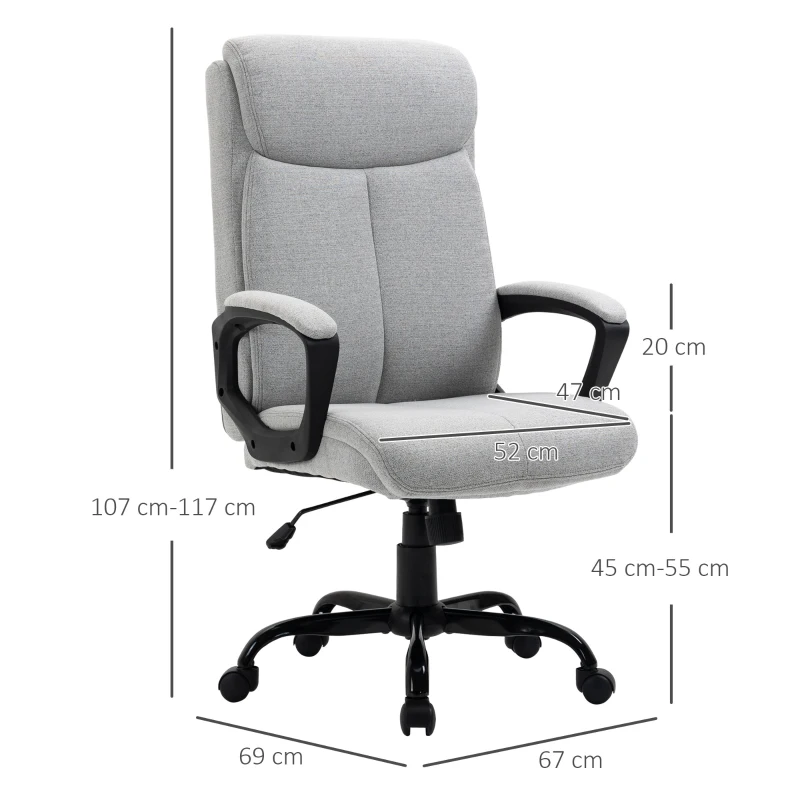 Vinsetto High Back Executive Chair Ergonomic Task Seat Home Office Swivel  Computer Chair for Sturdy with Padded Armrests, Adjustable Height, Light Grey