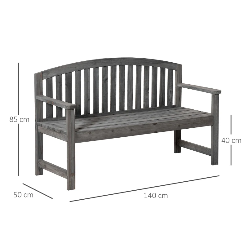 Outsunny Banco de Jardim de 3 Lugares Banco de Ripas de Madeira com Encosto Apoio para os Braços Terraço Varanda Exterior Carga 320kg 140x50x85cm Cinza
