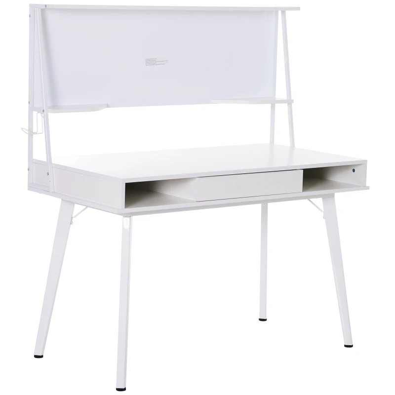 HOMCOM Home Office Computer table with whiteboard Storage Desktop study workstation Adjustable Feet White
