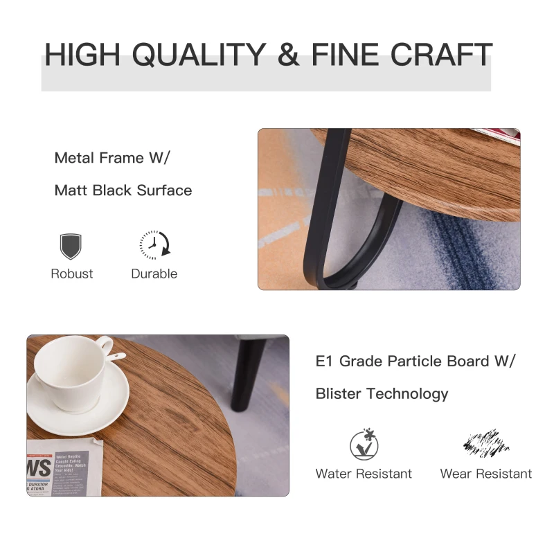 HOMCOM Retro Two-Tier Coffee Table w/ Curved Metal Frame Adjustable Feet Oak-Effect Round Tops Side End Home Furniture Stylish Living Room