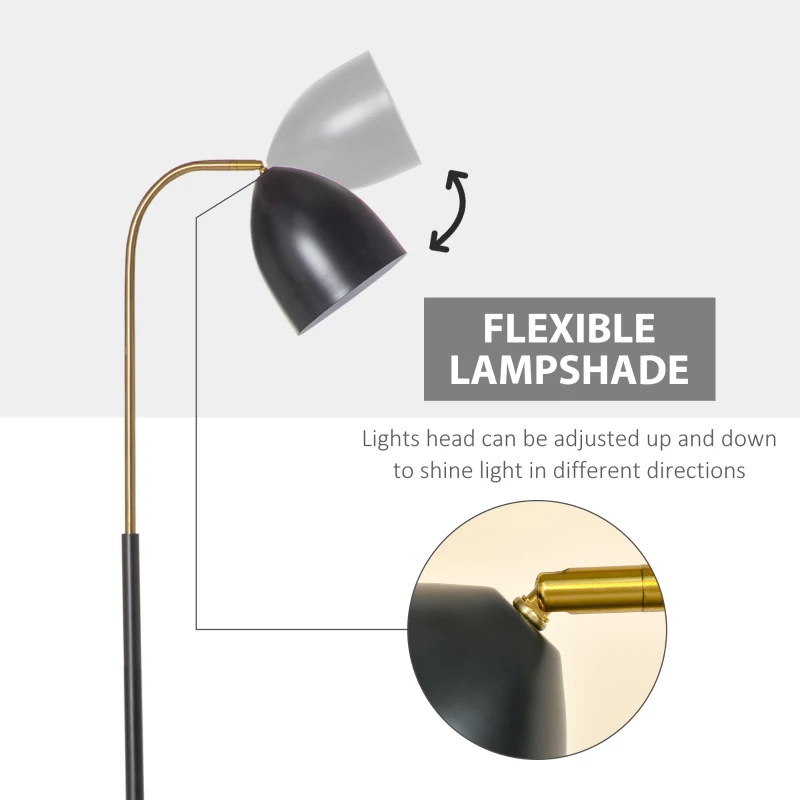 HOMCOM Arc Floor Lamp, Standing Reading Light, with Adjustable Lampshade, and Round Base for Living Room, Office, Bedroom, 160cm, Black Gold