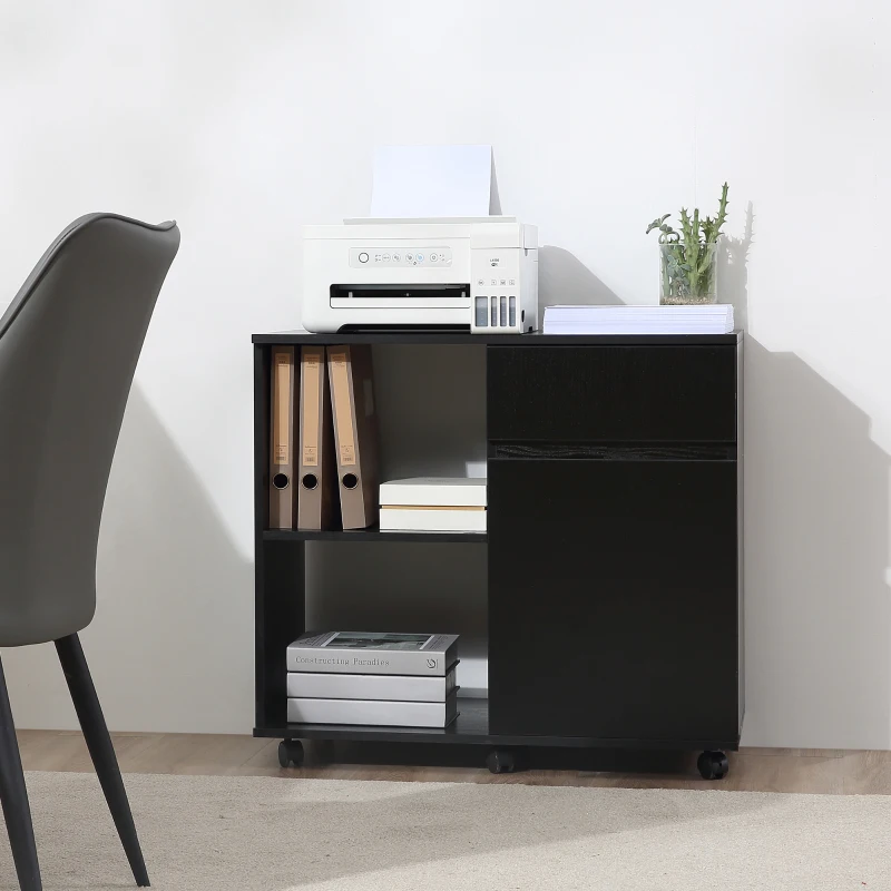 HOMCOM Filing Cabinet, Printer Stand with Open Storage Shelves and Drawer for Home Office, 80cm x 40cm x 73cm, Black