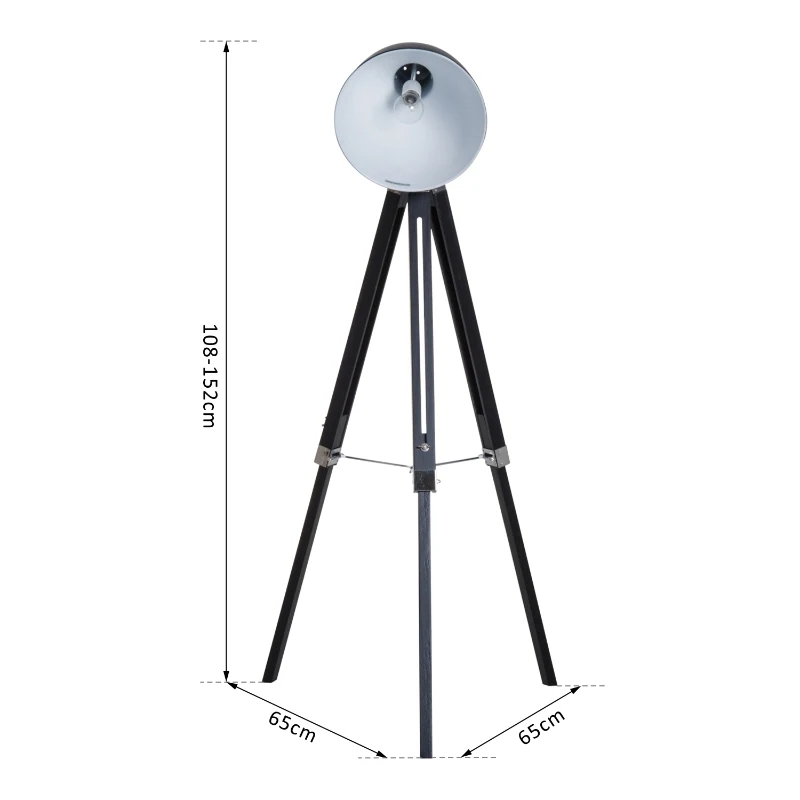 HOMCOM Tripod Floor Lamp, Spotlight Reading Lamp w/ Adjustable Height, Angle, Wood Legs for Living Room, Bedroom, Home, Office, Black and White