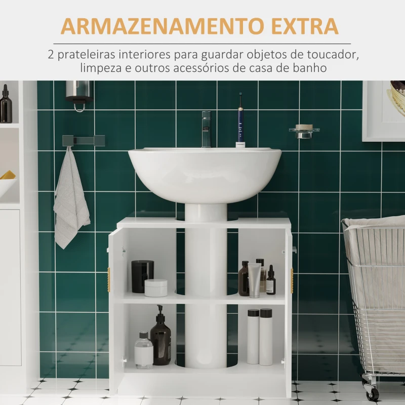 Kleankin Móvel para Lavatório Pousar Armário Casa de Banho de Madeira com 2 Portas e Prateleira Interior Estilo Moderno 60x30x60,5cm Branco