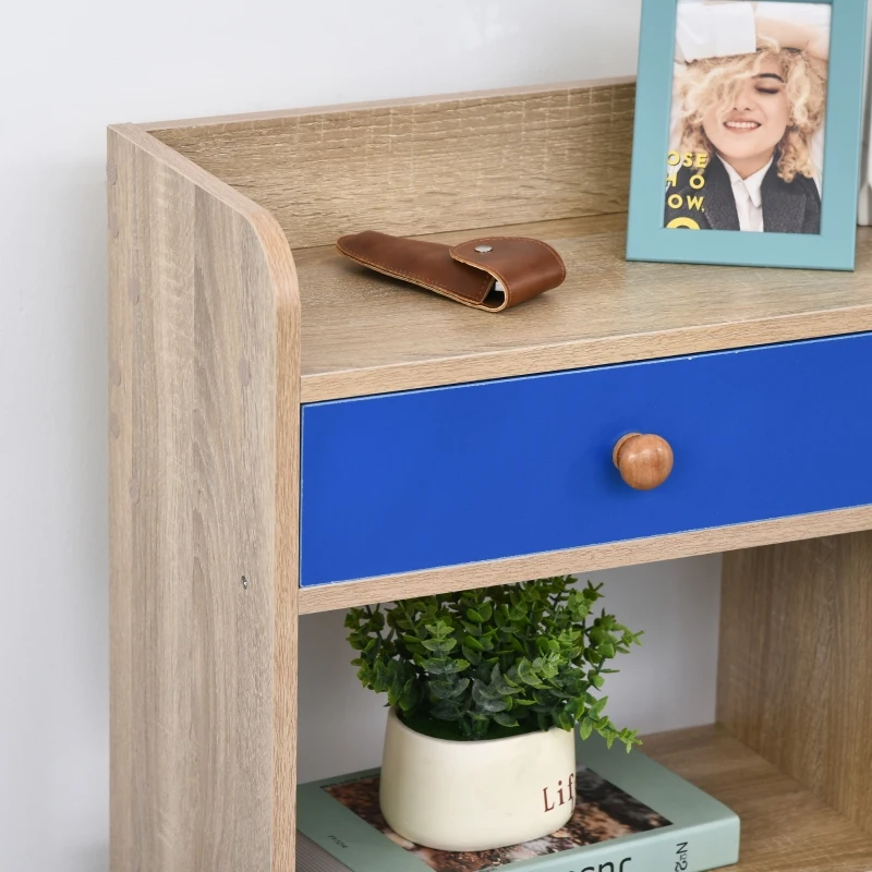 HOMCOM Multi-Shelf Modern Bookcase Freestanding Storage w/ Drawer 6 Shelves Wood Legs Home Office Display Furniture Stylish Oak Blue