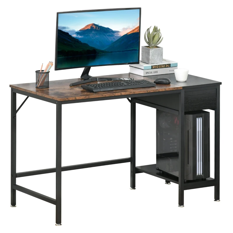 HOMCOM Computer Desk, Home Office Workstation for Study, Writing with CPU Stand and Drawer, Steel Frame, 120x60x75cm