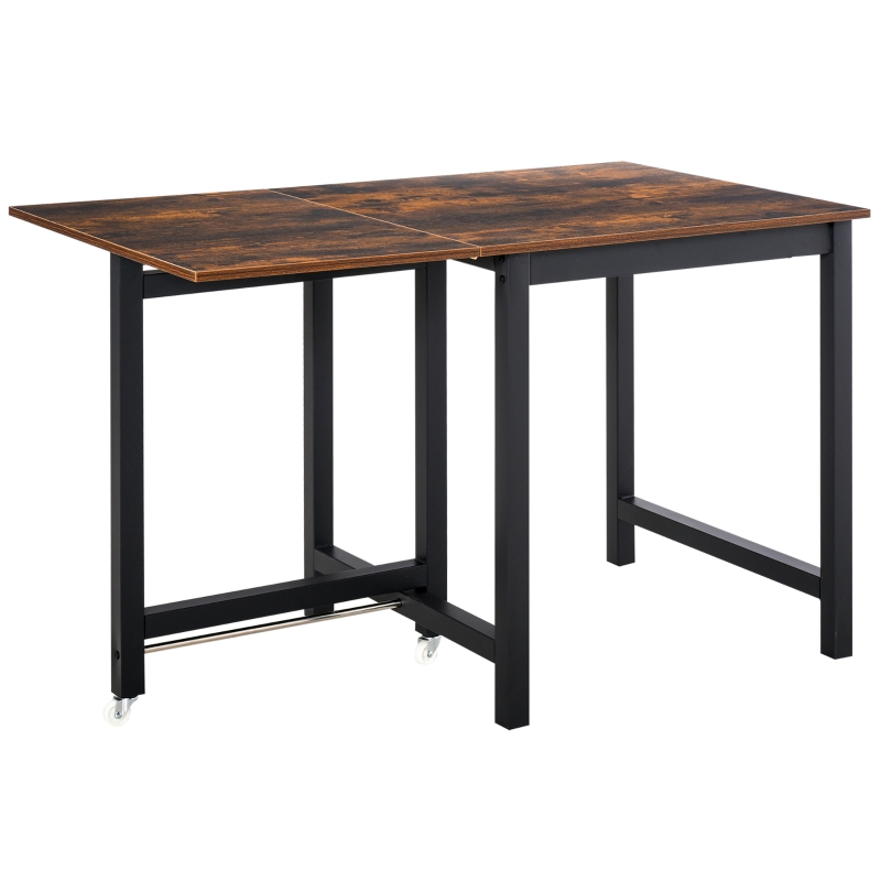 HOMCOM Drop Leaf Kitchen Folding Table Foldable Mobile Desk for Dining, Working & Writing w/Wheel Rustic Brown