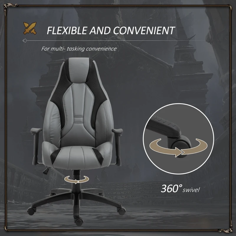 Vinsetto Racing Gaming Chair, Mesh & Faux Leather Computer Chair with High Back, Swivel Wheels, Adjustable Height and Armrest, Charcoal Grey
