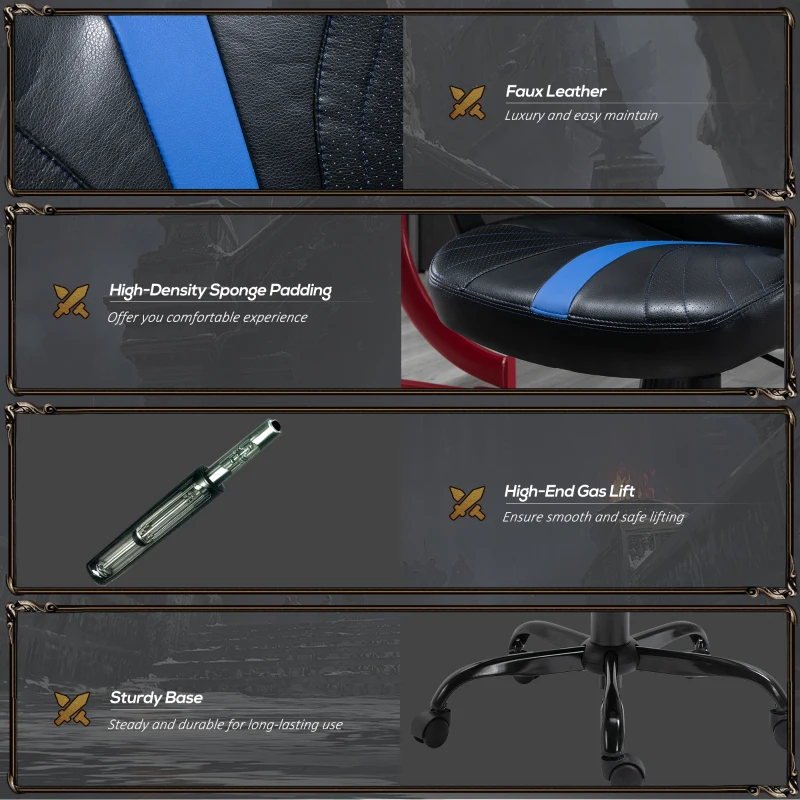 Vinsetto Computer Gaming Chair, Desk Chair with Breathable PU Leather Back and Seat, Soft Padded Armrests and Rolling Wheels for Adults and Gamers, Blue