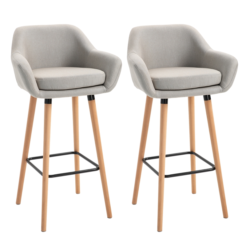HOMCOM Linen Upholstered Set Of 2 Home Bar Stools Beige