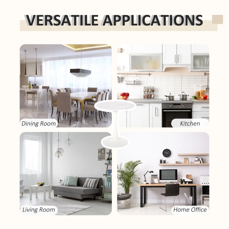 HOMCOM Modern Round Dining Table Leisure Coffee Bistro Table with Metal Base for Kitchen & Dining Room White