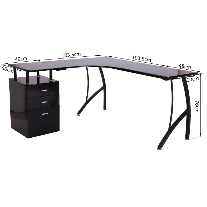 HOMCOM Corner Computer Desk Home Office L-Shaped  Study PC Table Furniture Writing Workstation (Black)