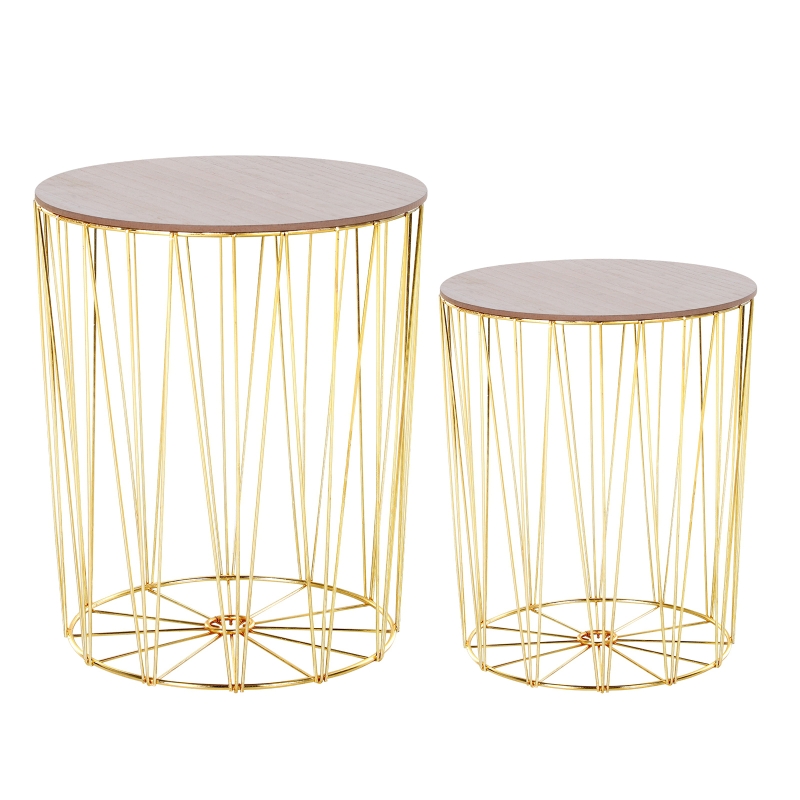HOMCOM Metal Base MDF Top Duo-Pack Lift-Top Bedside Table Gold