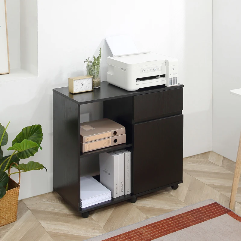 HOMCOM Filing Cabinet, Printer Stand with Open Storage Shelves and Drawer for Home Office, 80cm x 40cm x 73cm, Black