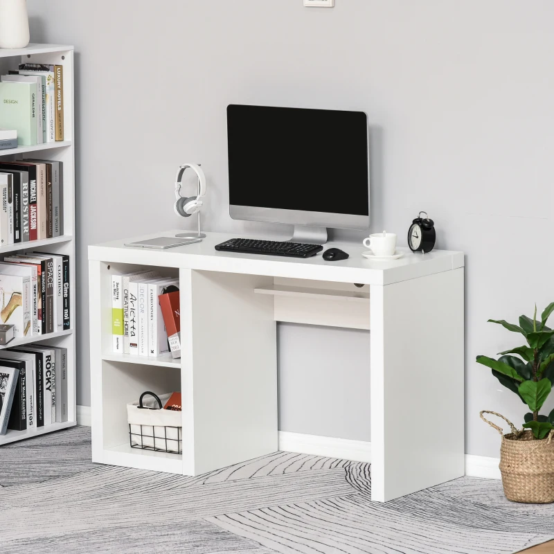 HOMCOM Rectangle Computer Desk Thick Board with Display Shelves Home Office Table Workstation, White