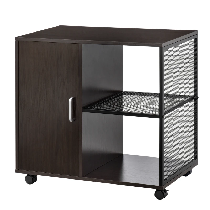 HOMCOM Printer Stand Home Office Mobile Storge File Cabinet Organizer with Castors, Door, Walnut Brown