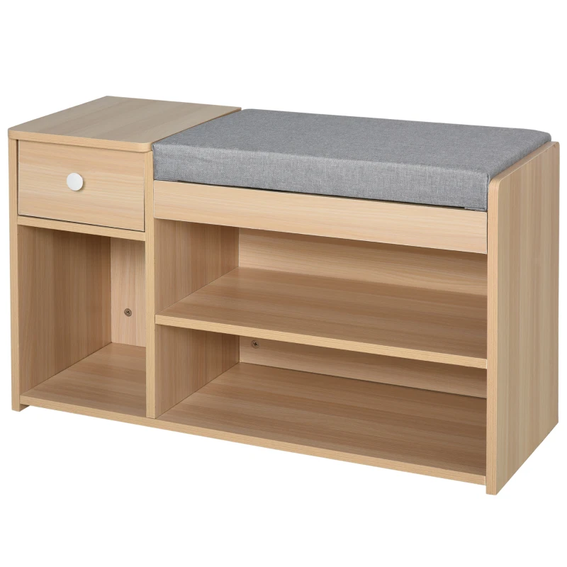 HOMCOM Multi-Storage Shoe Bench w/ Drawer 3 Compartments Cushioned Home Organisation Furniture Tidy Boots Hallway Entryway Brown
