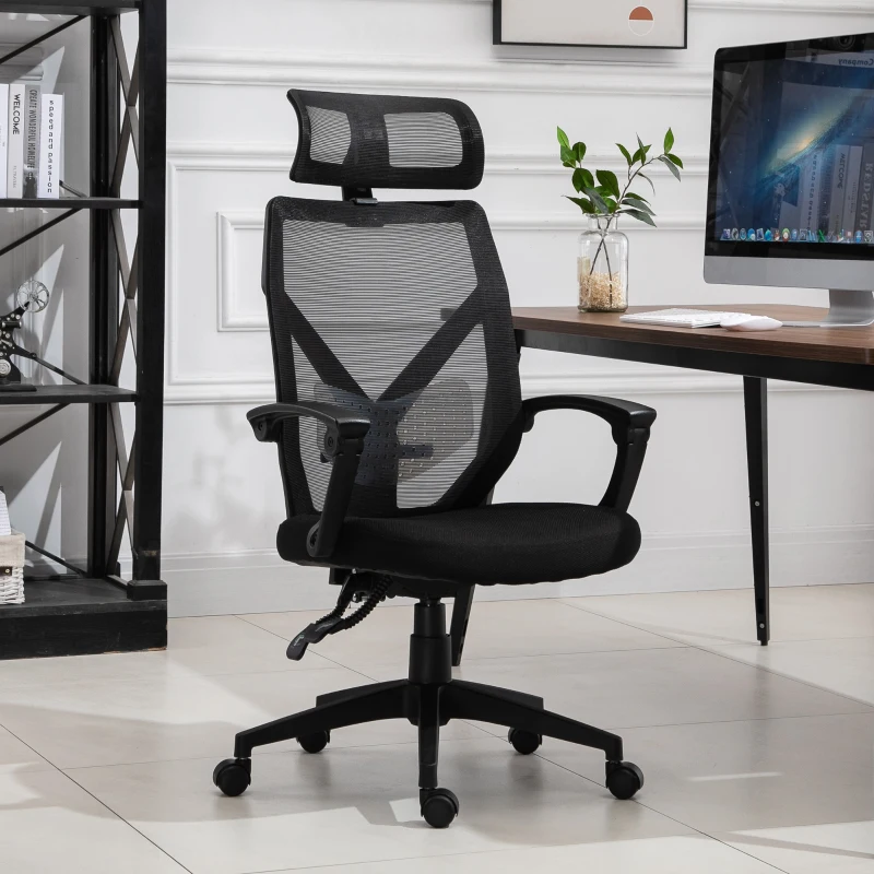 Vinsetto High Back Home Mesh Office Chair Swivel Reclining w/ Lumbar Support Height Adjustable Free Moving Suitable For Working Relaxing Black