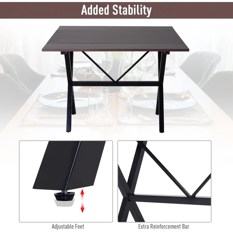 HOMCOM Dining Table Drop Leaf Metal Frame MDF Top Folding Expandable 6 Person Brown