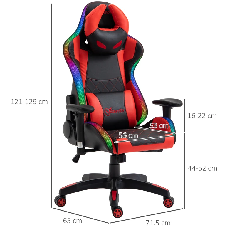 Vinsetto Racing Gaming Chair with RGB LED Light, Lumbar Support, Adjustable Height, Swivel Home Office Computer Recliner High Back Gamer Desk Chair, Black Red