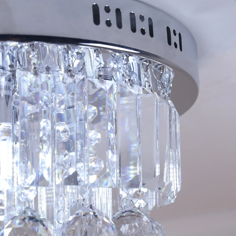 HOMCOM Round Crystal Lamp Chandelier Ceiling Mount Fixture For Living Room Dining Room Hallway Modern (7 Light), Ф35 x 24cm