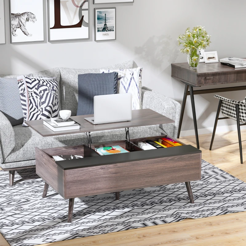 HOMCOM Lift-Top Coffee Table with storage, 100x 65 x 39cm Grey