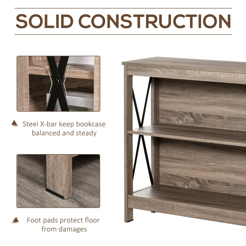 HOMCOM 2-Tier Bookcase Display Shelf Unit w/ Steel Bar Home Furniture Novel Organisation Reading Study Office Bedroom Brown
