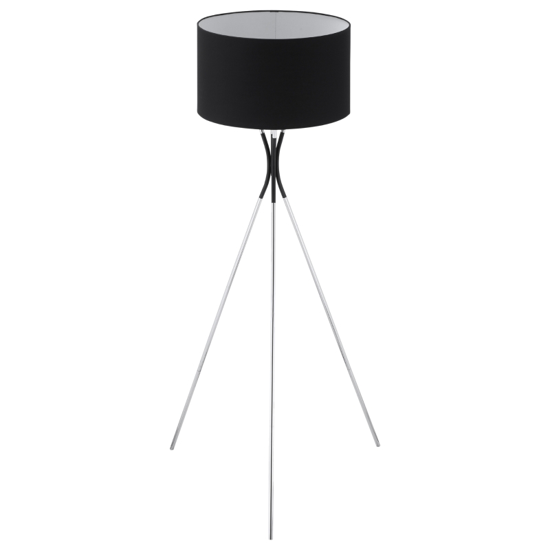 HOMCOM Modern Tripod Floor Lamp, Free Standing Light with Metal Frame, Fabric Lampshade and E27 Base for Living Room, Bedroom, Office, 146cm, Black