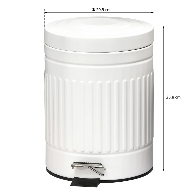 HOMCOM 5L Compact Bin Steel Body Removable Bucket Quiet-Close Lid w/ Pedal Handle Lid Rubbish Trash Can Home Office Bedroom Bathroom Living Room Garbage Tidy Clean White