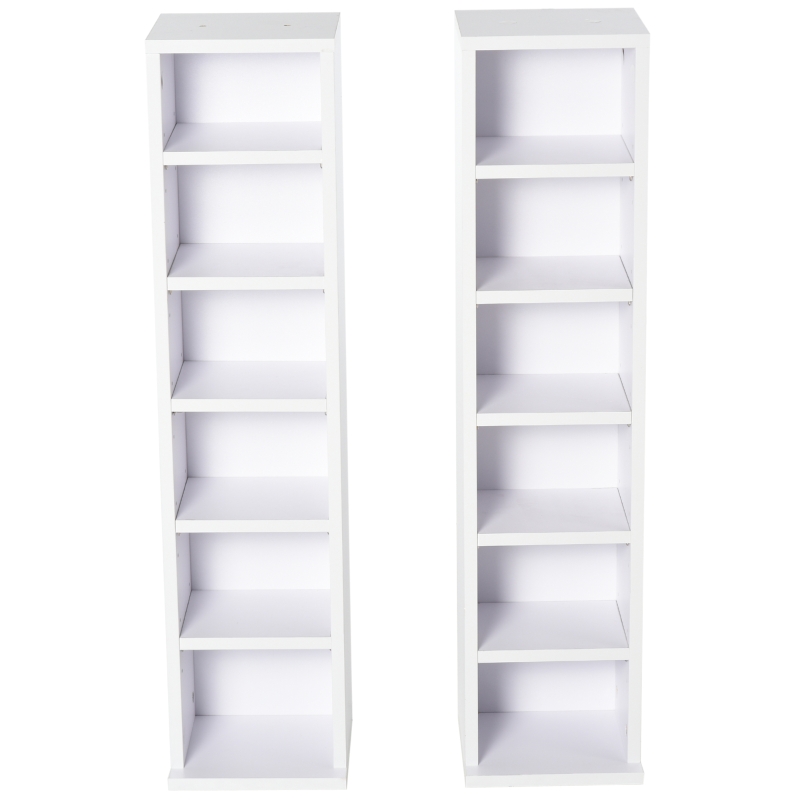 HOMCOM 204 CD Media Display Shelf Unit Set of 2 Blu-Ray Tower Rack w/ Adjustable Shelves Bookcase Storage Organiser, White