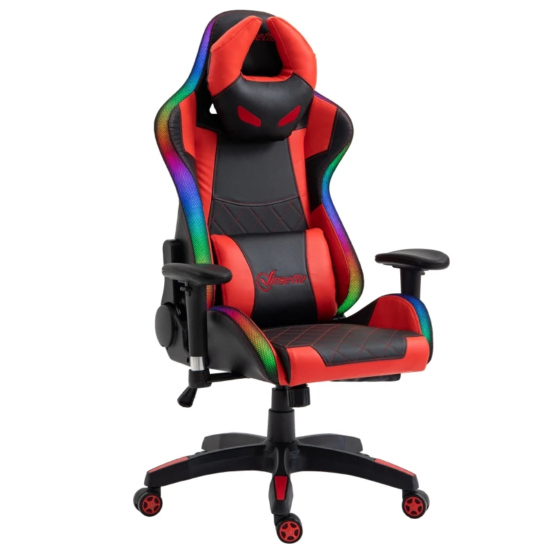 Vinsetto Racing Gaming Chair with RGB LED Light, Lumbar Support, Adjustable Height, Swivel Home Office Computer Recliner High Back Gamer Desk Chair, Black Red
