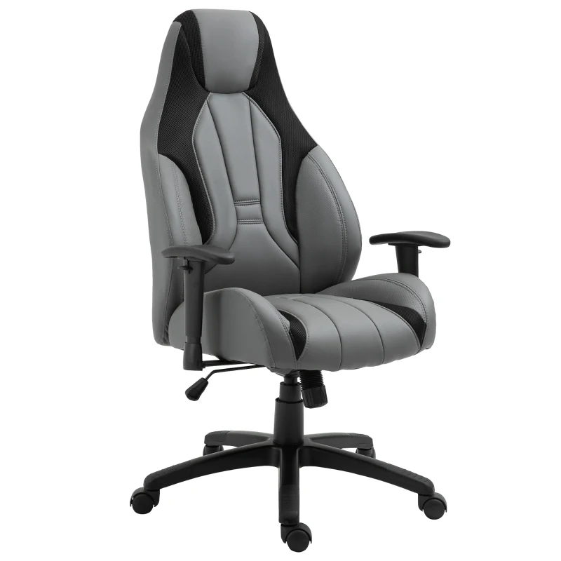 Vinsetto Racing Gaming Chair, Mesh & Faux Leather Computer Chair with High Back, Swivel Wheels, Adjustable Height and Armrest, Charcoal Grey