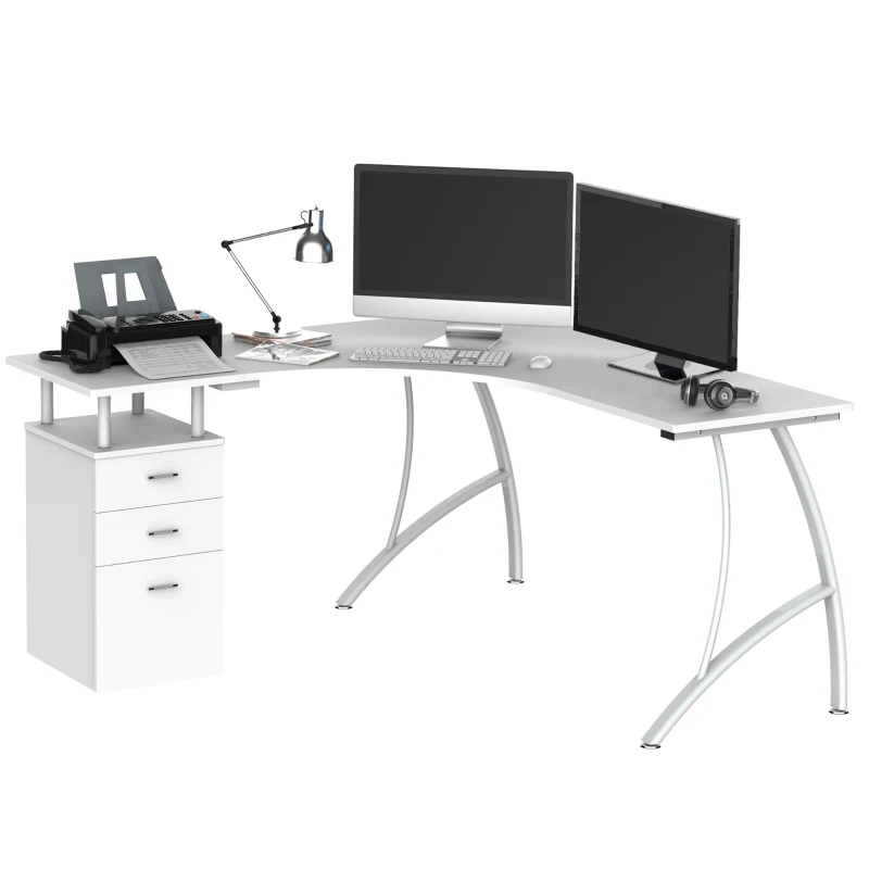 HOMCOM Corner Computer Desk Home Office L-Shaped  Study PC Table Furniture Writing Workstation (White)