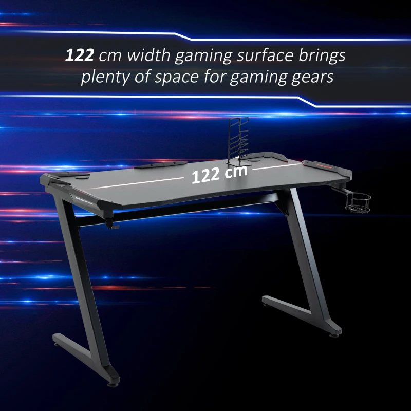 HOMCOM 122 x 66 cm Racing Gaming Desk, Computer Table with Cup Holder and Headphone Hook, Black