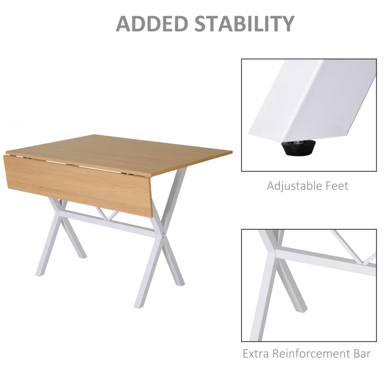 HOMCOM Dining Table Drop Leaf Metal Frame MDF Top Folding Expandable 6 Person Oak