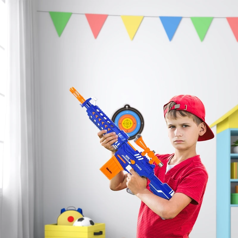 HOMCOM Toy Gun Automatic Foam Blaster Shooter w/ 20 Soft EVA Refill Darts Automatic Foam Blaster Gun Shooter Continuous Shot Magazine Shooting Target Board Shooting Game for Boys & Girls 8-12 Years