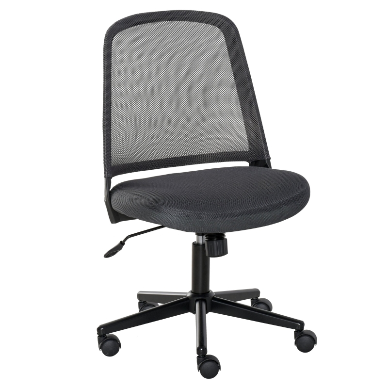 Vinsetto Leisure Office Chair Mesh Fabric Computer Home Study Armless with Wheels, Grey
