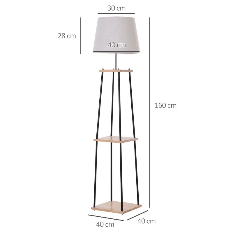 HOMCOM Metal Floor Lamp w/ 2-Tier Shelves Foot Switch Modern Stylish E27 Lampshade Base Functional Duo Design
