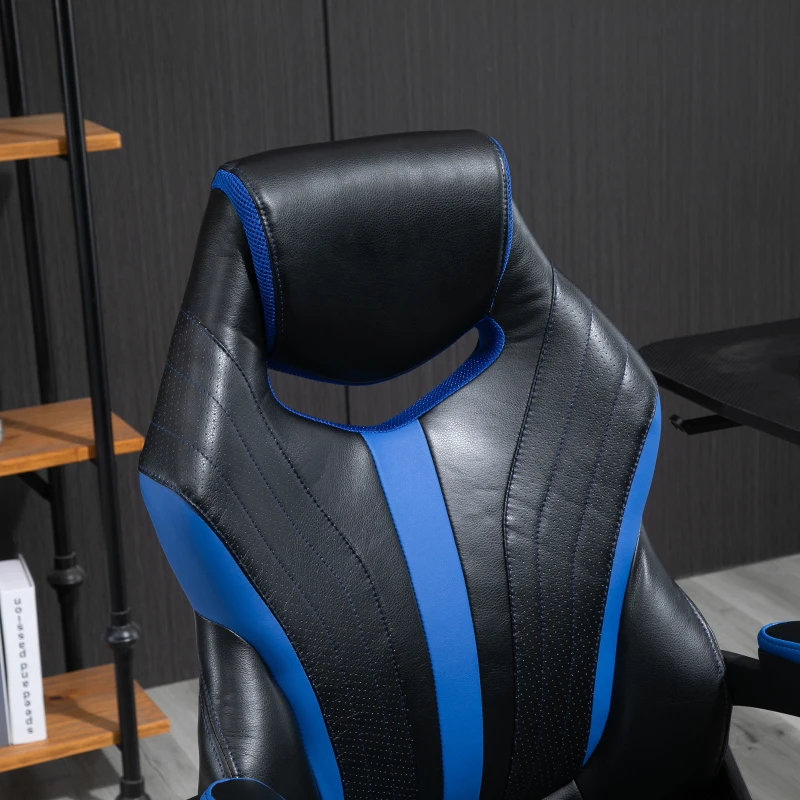 Vinsetto Computer Gaming Chair, Desk Chair with Breathable PU Leather Back and Seat, Soft Padded Armrests and Rolling Wheels for Adults and Gamers, Blue